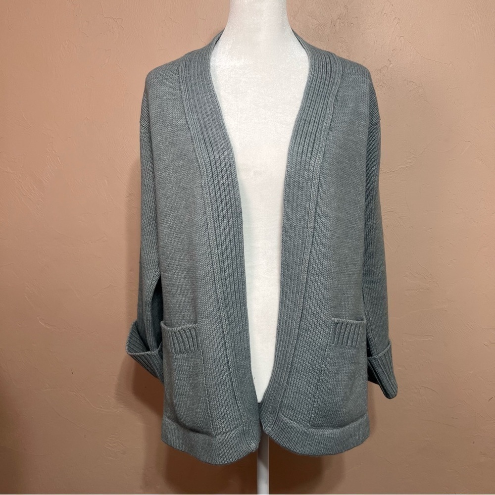 Italian Knit Wool Gray Vintage Cardigan Sweater with Pockets, Creazioni Franca